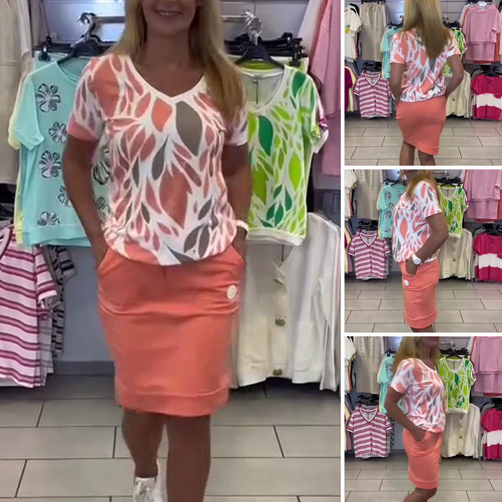 Printet top og stilfuldt sæt til kvinder