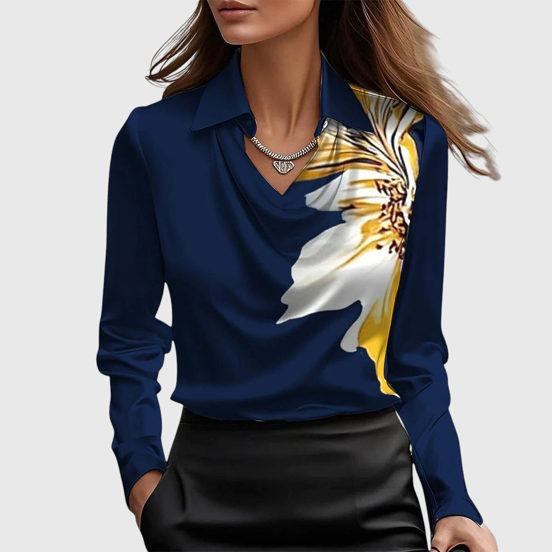 Eline | Satinbluse med faldende hals