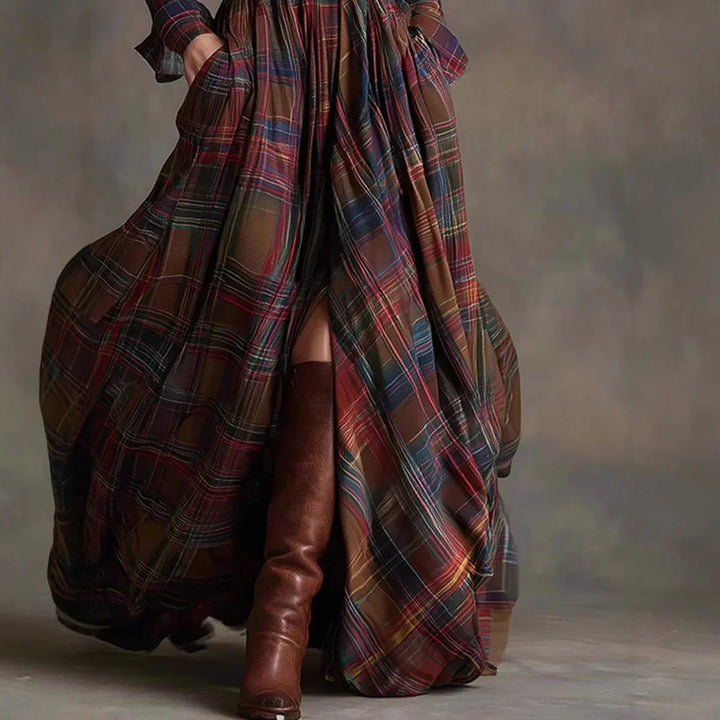 Elizabeth | Plaid-maxi-kjole med bælte