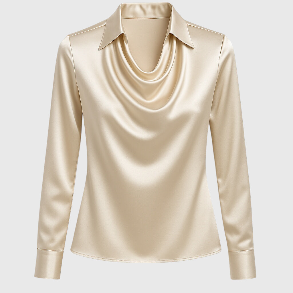 Eline | Satinbluse med faldende hals